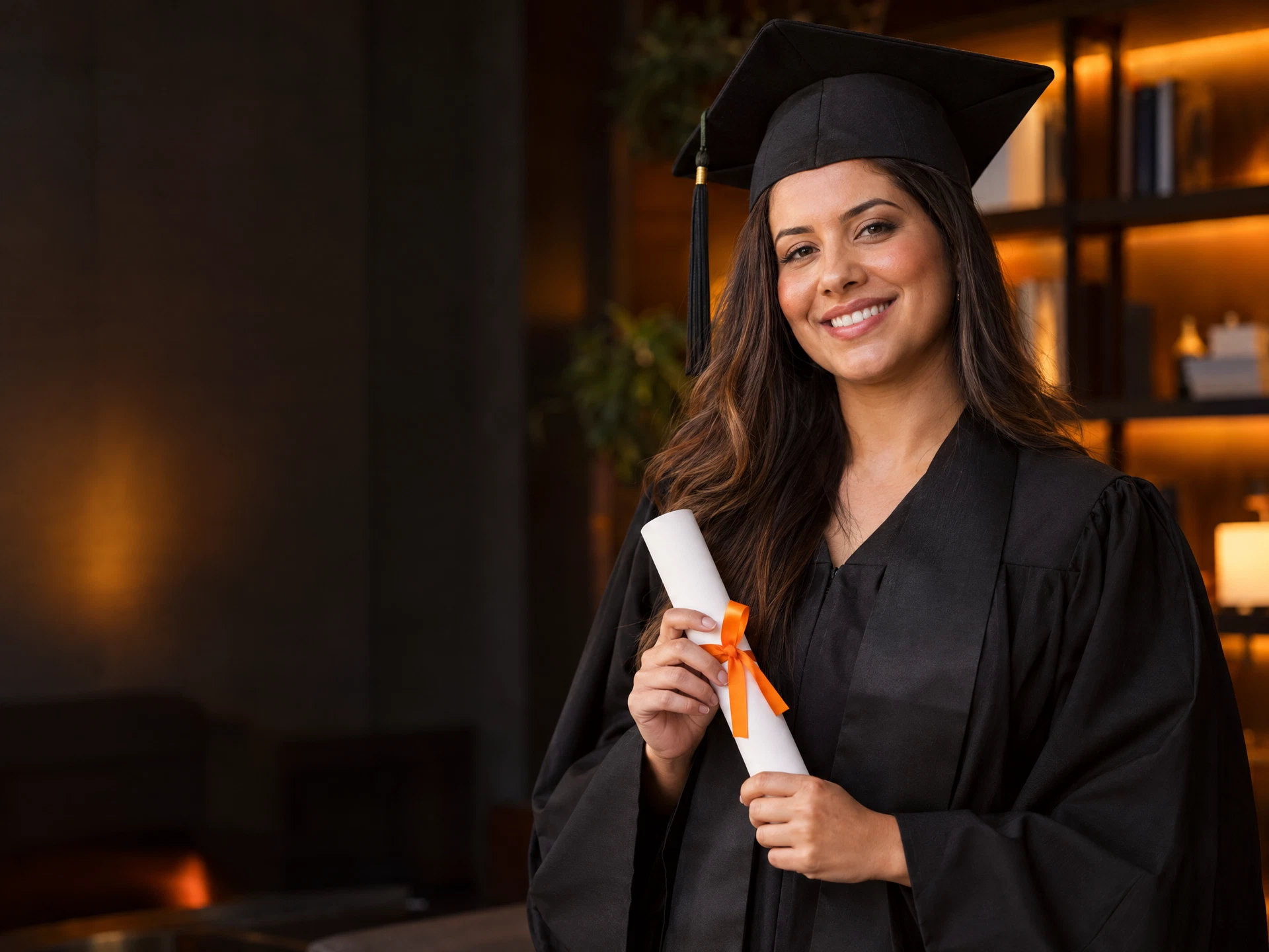 Pessoa formada segurando um canudo de formatura